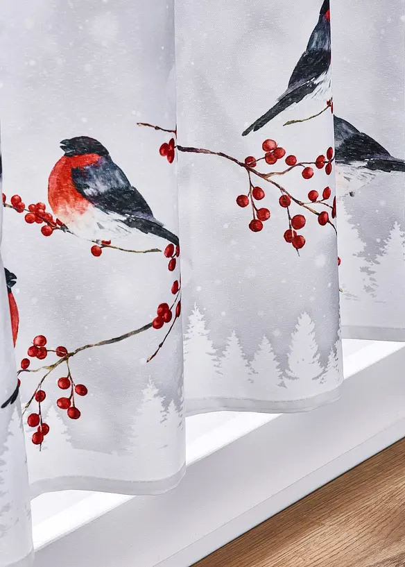 Scheibengardine mit Wintervögeln in rot (Ambiente) - bonprix