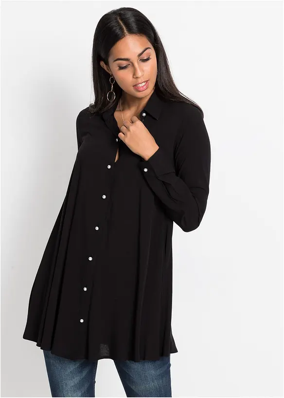 Bluse aus reiner Viskose in schwarz von vorne (im Anschnitt) - bonprix