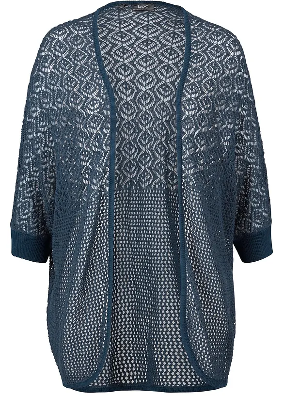 Longstrickjacke mit Lochmuster in blau von vorne - bonprix