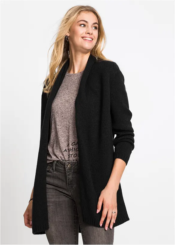 Longstrickjacke in schwarz von vorne (im Anschnitt) - bonprix
