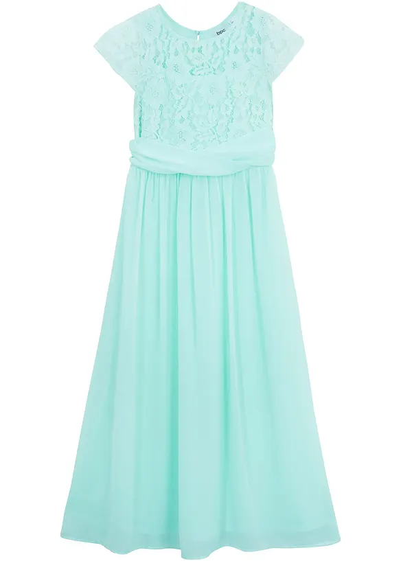 Chiffonkleid mit Spitze in grün von vorne - bonprix