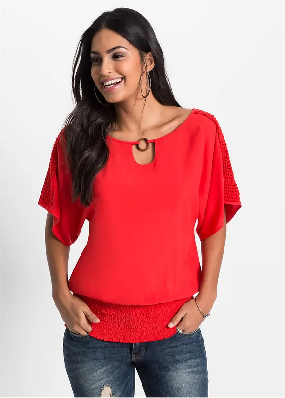 Bluse aus reiner Viskose in rot von vorne (im Anschnitt) - bonprix