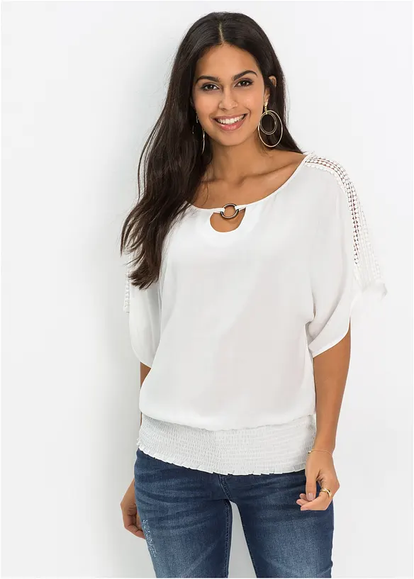 Bluse aus reiner Viskose in weiß von vorne (im Anschnitt) - bonprix