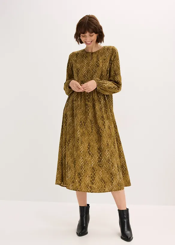 Midikleid aus fließendem Satin in grün von vorne (Totalaufnahme) - bonprix