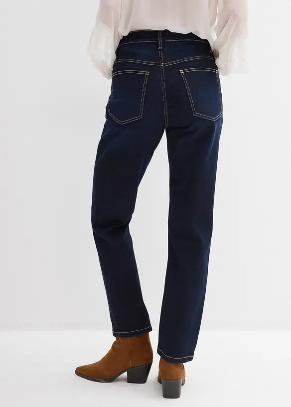 Straight-Jeans High Waist cropped in blau von hinten - bonprix