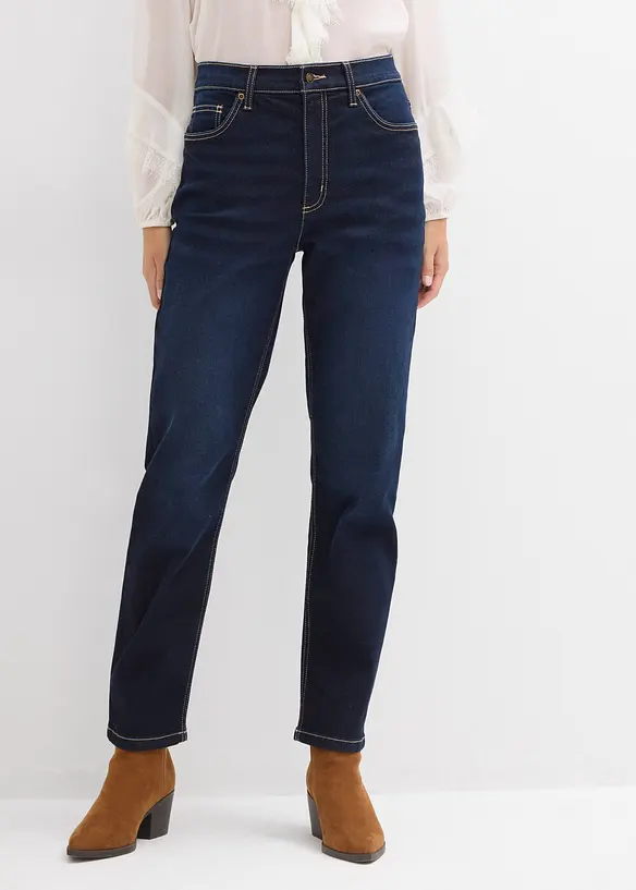 Straight-Jeans High Waist cropped in blau von vorne - bonprix