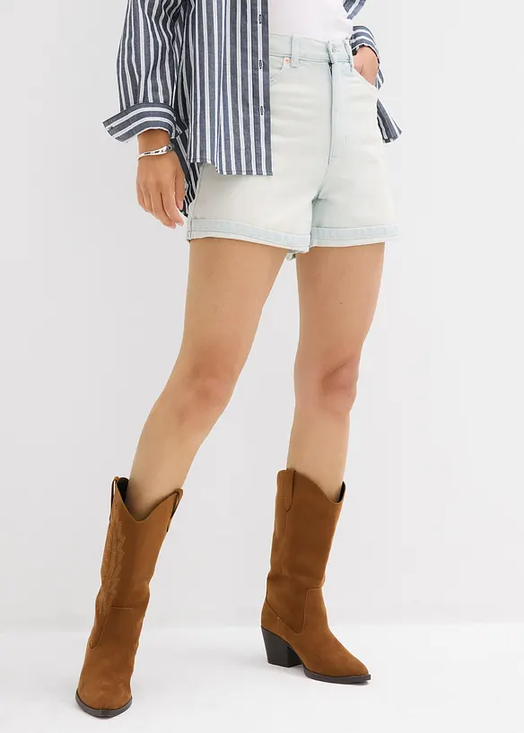 Jeans-Shorts High Waist, Low Stretch in blau von vorne - bonprix