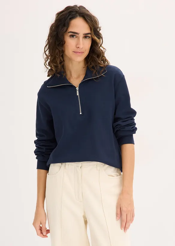 Oversize-Sweatshirt mit Reißverschluss in blau von vorne (im Anschnitt) - bonprix