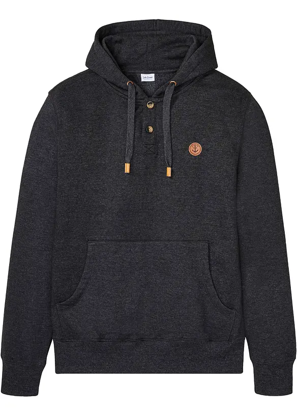 Hoodie mit Lederimitat-Details in schwarz von vorne - bonprix