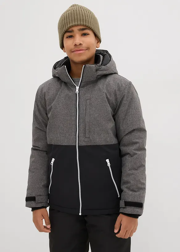 wattierte Winterjacke im Colourblocking mit Kapuze in schwarz von vorne (im Anschnitt) - bonprix