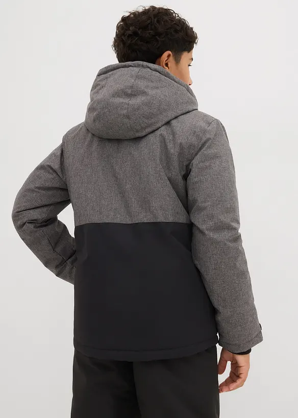 wattierte Winterjacke im Colourblocking mit Kapuze in schwarz von hinten (im Anschnitt) - bonprix