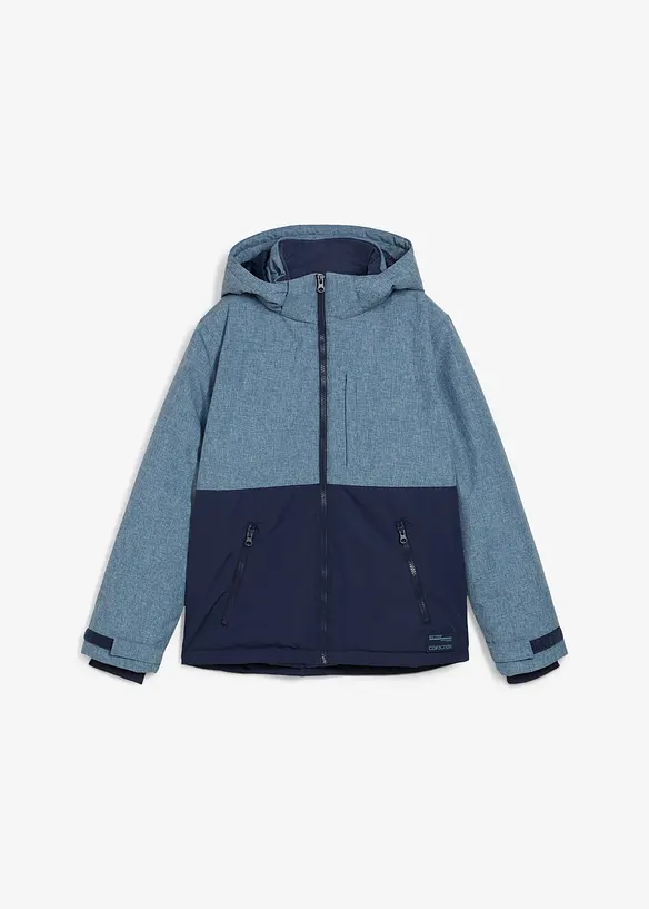 wattierte Winterjacke im Colourblocking mit Kapuze in blau von vorne - bonprix