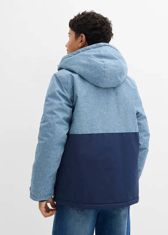 wattierte Winterjacke im Colourblocking mit Kapuze in blau von hinten (im Anschnitt) - bonprix