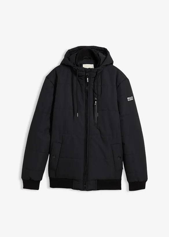Winter-Steppjacke in Blousonform mit Kapuze in schwarz von vorne - bonprix
