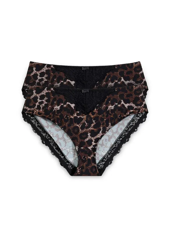 Maxislip mit zarter Spitze (2er Pack) in schwarz von vorne - bonprix