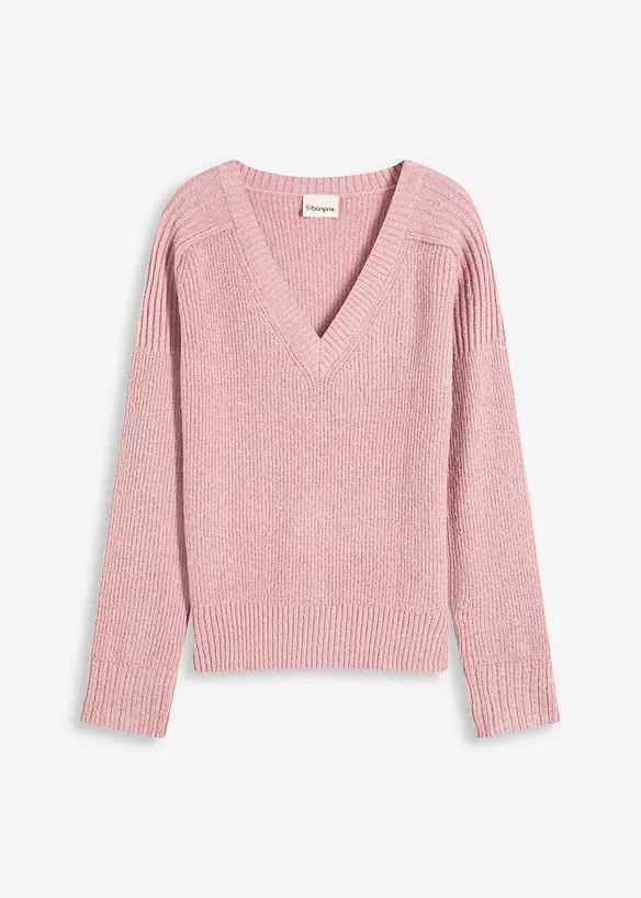 Pullover mit V-Ausschnitt in rosa von vorne - bonprix