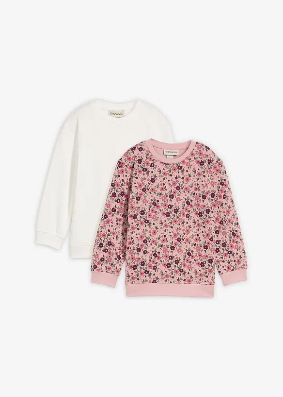 Sweatshirt aus reiner Bio-Baumwolle (2er Pack) in weiß von vorne - bonprix