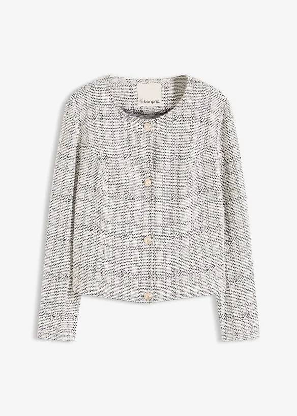 Bouclé Cardigan aus Baumwolle in schwarz von vorne - bonprix