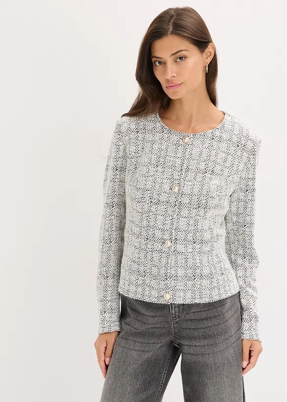Bouclé Cardigan aus Baumwolle in schwarz von vorne (im Anschnitt) - bonprix