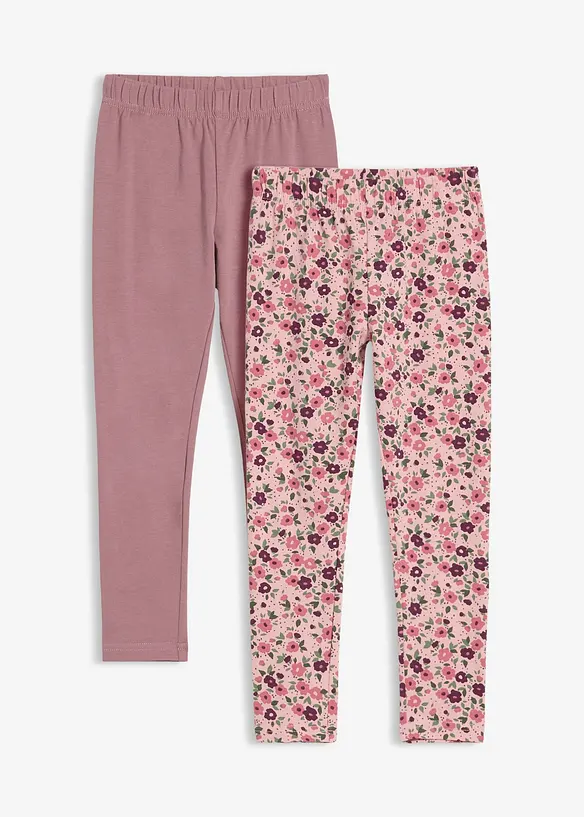 Leggings aus elastischem Bio-Baumwoll-Mix (2er Pack) in lila von vorne - bonprix