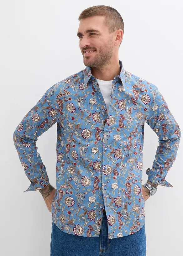 Business-Hemd aus Baumwolle in Slim Fit in blau von vorne (im Anschnitt) - bonprix
