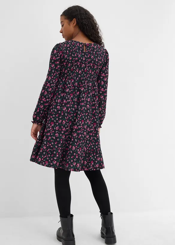 Jerseykleid aus strukturiertem Crinkle in schwarz von hinten (Totalaufnahme) - bonprix