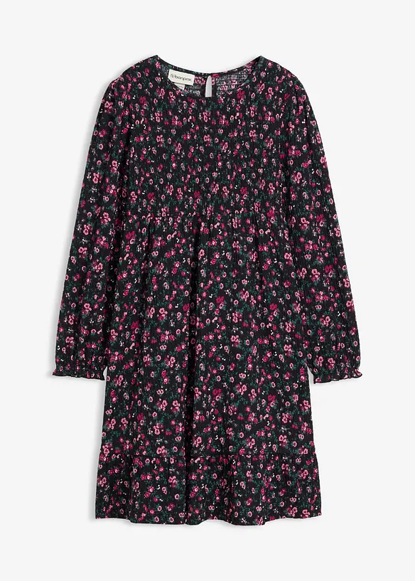 Jerseykleid aus strukturiertem Crinkle in schwarz von vorne - bonprix
