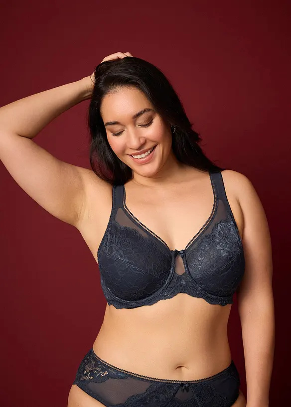 Minimizer-BH mit gepolsterten Trägern in blau von vorne (im Anschnitt) - bonprix
