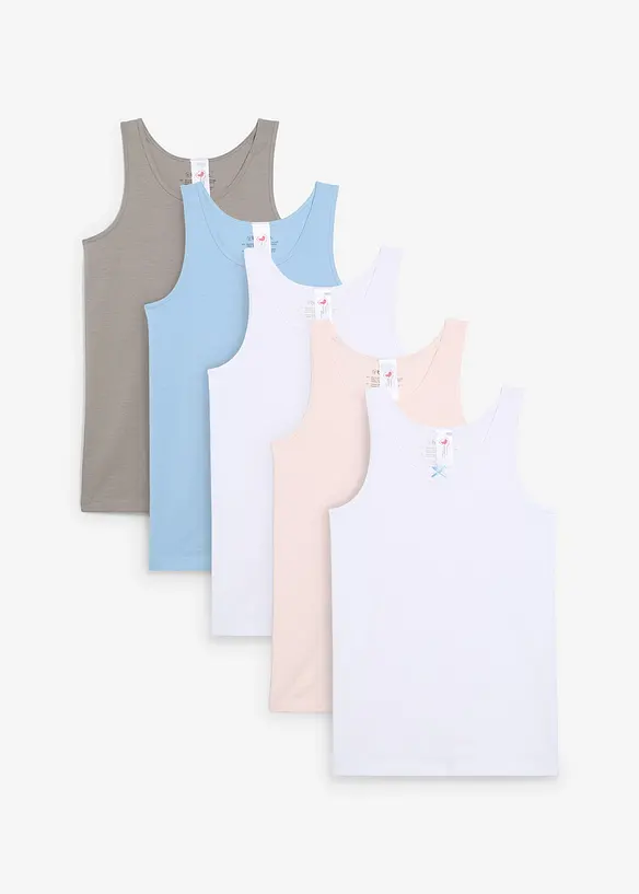 Unterhemd mit weicher Baumwolle und Satin-Schleife (5er Pack) in rosa von vorne - bonprix