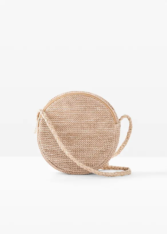 Runde Umhängetasche in Strohoptik in beige von vorne - bonprix