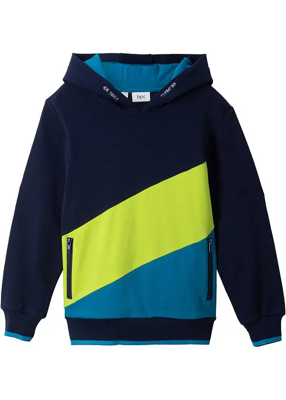 Hoodie aus reiner Bio-Baumwolle in blau von vorne - bonprix