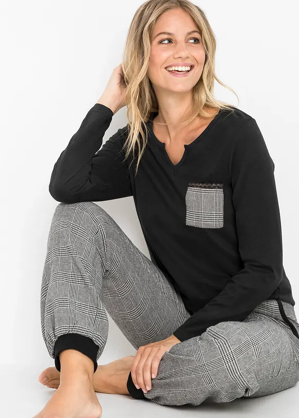 Pyjama mit Flanellhose in schwarz (Detailaufnahme) - bonprix