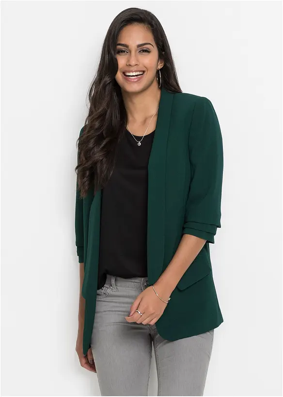Longblazer mit drapierten Ärmeln in grün von vorne (im Anschnitt) - bonprix Longblazer mit drapierten Ärmeln in grün von vorne (im Anschnitt) - bonprix
