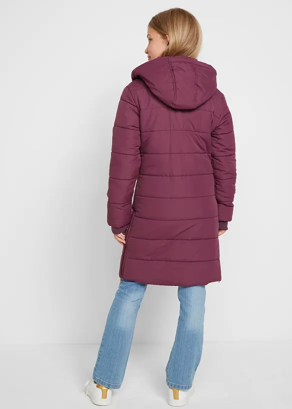Steppmantel mit abnehmbarer Kapuze in lila von hinten (Totalaufnahme) - bonprix