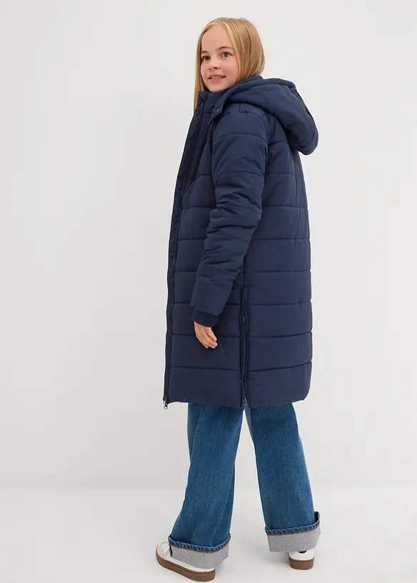 Steppmantel mit abnehmbarer Kapuze in blau von hinten (Totalaufnahme) - bonprix