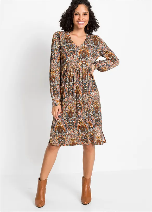 Jerseykleid mit Paisley in rot von vorne (Totalaufnahme) - bonprix