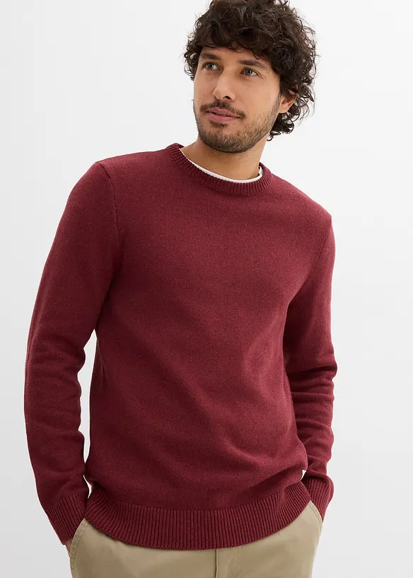 Feinstrickpullover in Regular Fit in rot von vorne (im Anschnitt) - bonprix