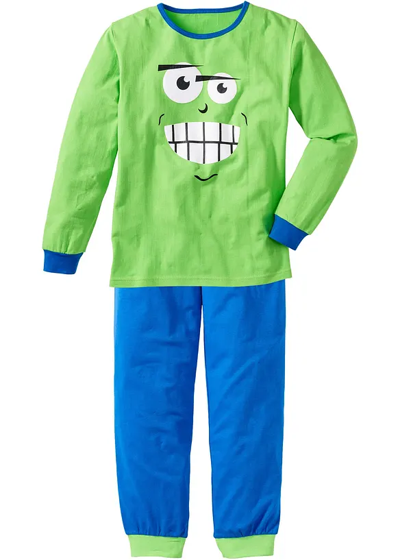 Pyjama mit weicher Baumwolle (2-tlg. Set) in grün von vorne - bonprix