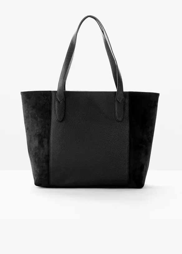 Großer Shopper im Materialmix in schwarz von vorne - bonprix