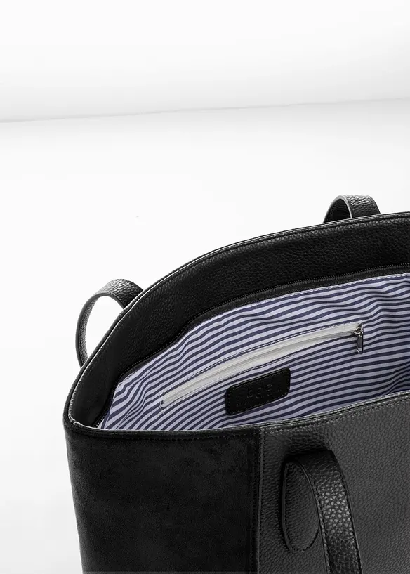 Großer Shopper im Materialmix in schwarz geöffnet - bonprix