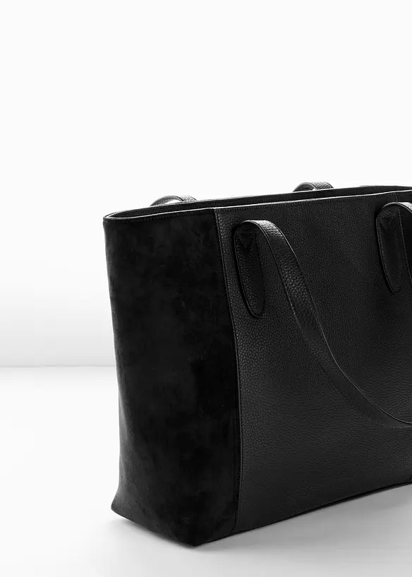 Großer Shopper im Materialmix in schwarz von hinten - bonprix