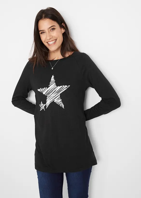 Longshirt aus leichtem Jersey in schwarz von vorne (im Anschnitt) - bonprix Longshirt aus leichtem Jersey in schwarz von vorne (im Anschnitt) - bonprix