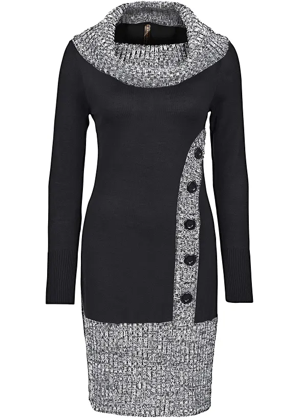Figurbetontes Strickkleid mit Schalkragen in schwarz - bonprix Figurbetontes Strickkleid mit Schalkragen in schwarz - bonprix