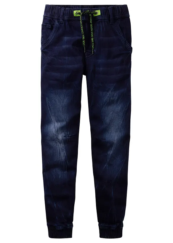 Regular Fit Schlupf-Sweat-Jeans, Tapered in blau von vorne - bonprix