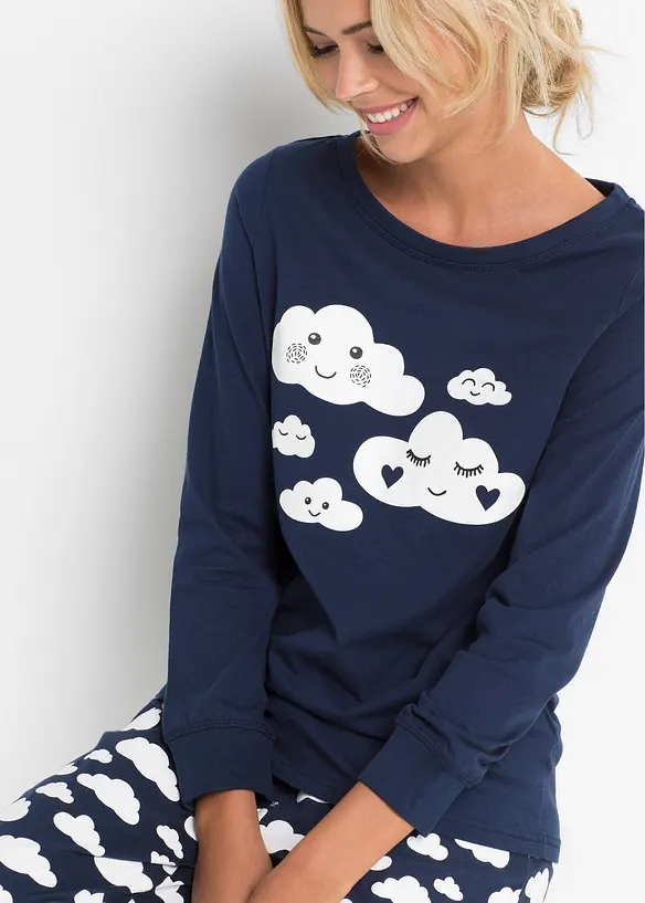 Pyjama aus reiner Bio-Baumwolle in blau (Detailaufnahme) - bonprix