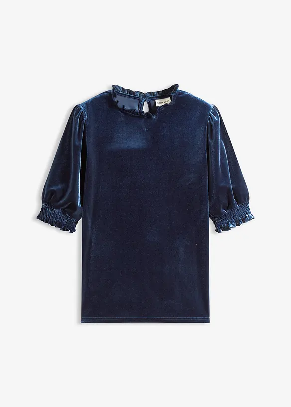 Shirt aus softem Samt in blau von vorne - bonprix