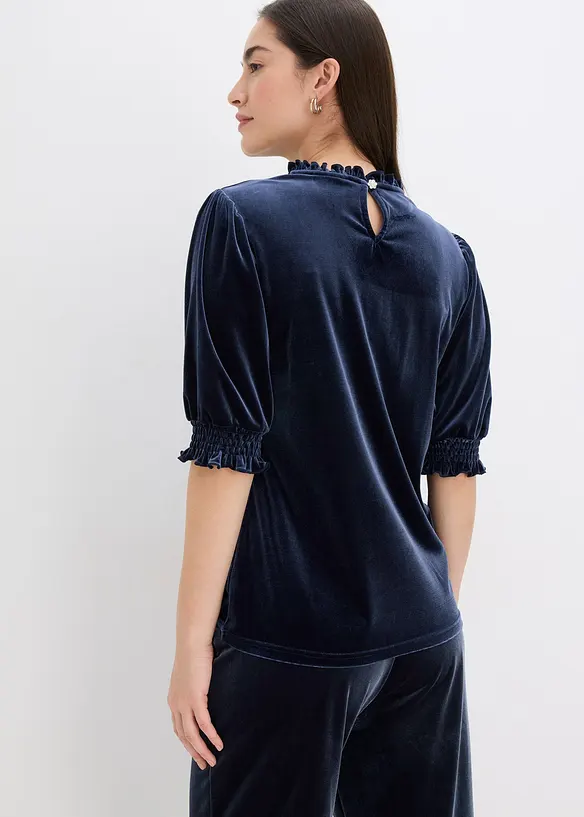 Shirt aus softem Samt in blau von hinten (im Anschnitt) - bonprix