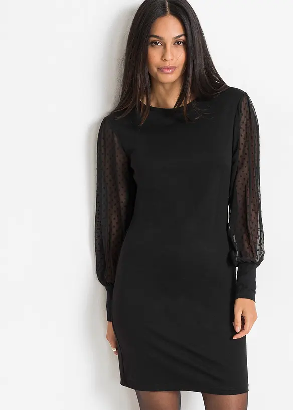 Jerseykleid aus Viskose-Mix in schwarz von vorne (Totalaufnahme) - bonprix