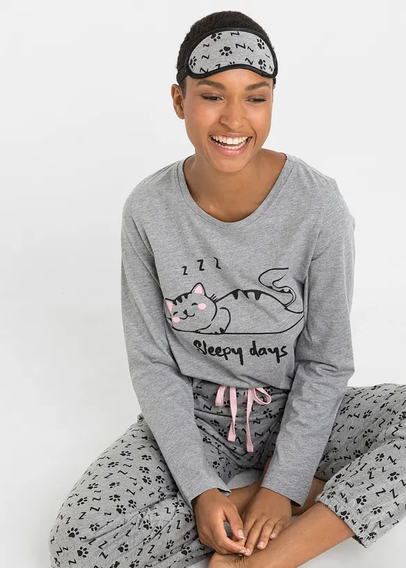 Pyjama mit Schlafmaske in grau (Detailaufnahme) - bonprix