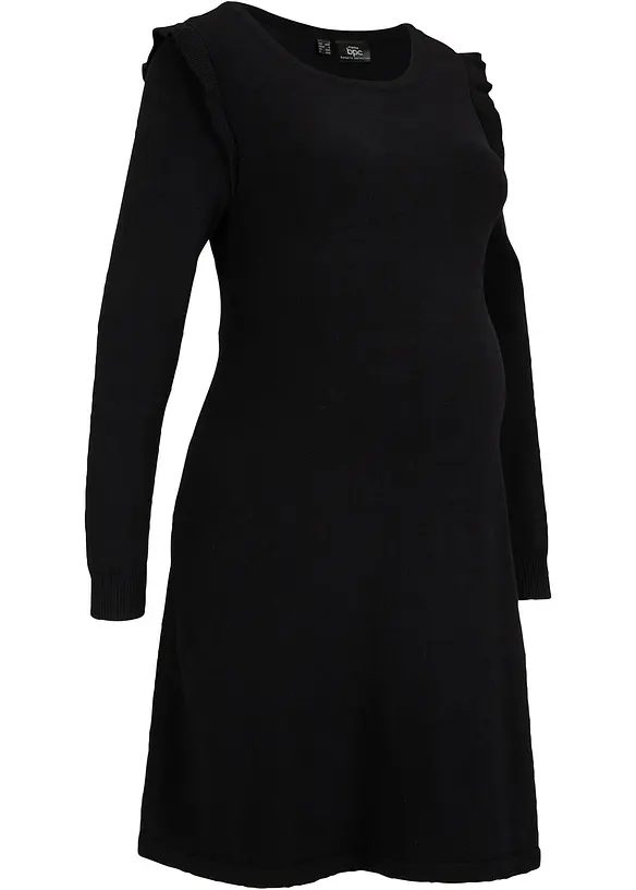 Umstandskleid aus weichem Strick in schwarz von vorne - bonprix